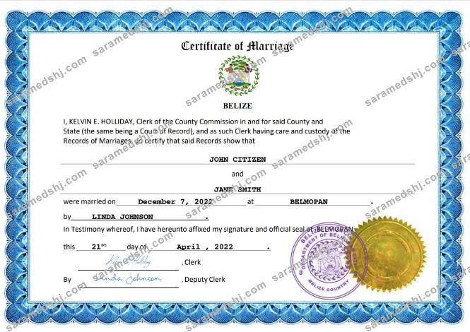 Belize marriage certificate Word and PDF template